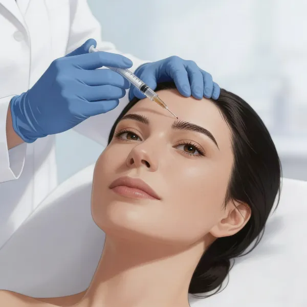 mujer recibiendo tratamiento de botox en el entrecejo en clínica funes dental y estética en málaga