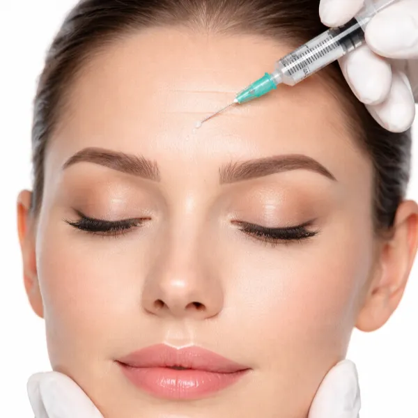 mujer recibiendo tratamiento de botox en la frente en clínica funes dental y estética en málaga